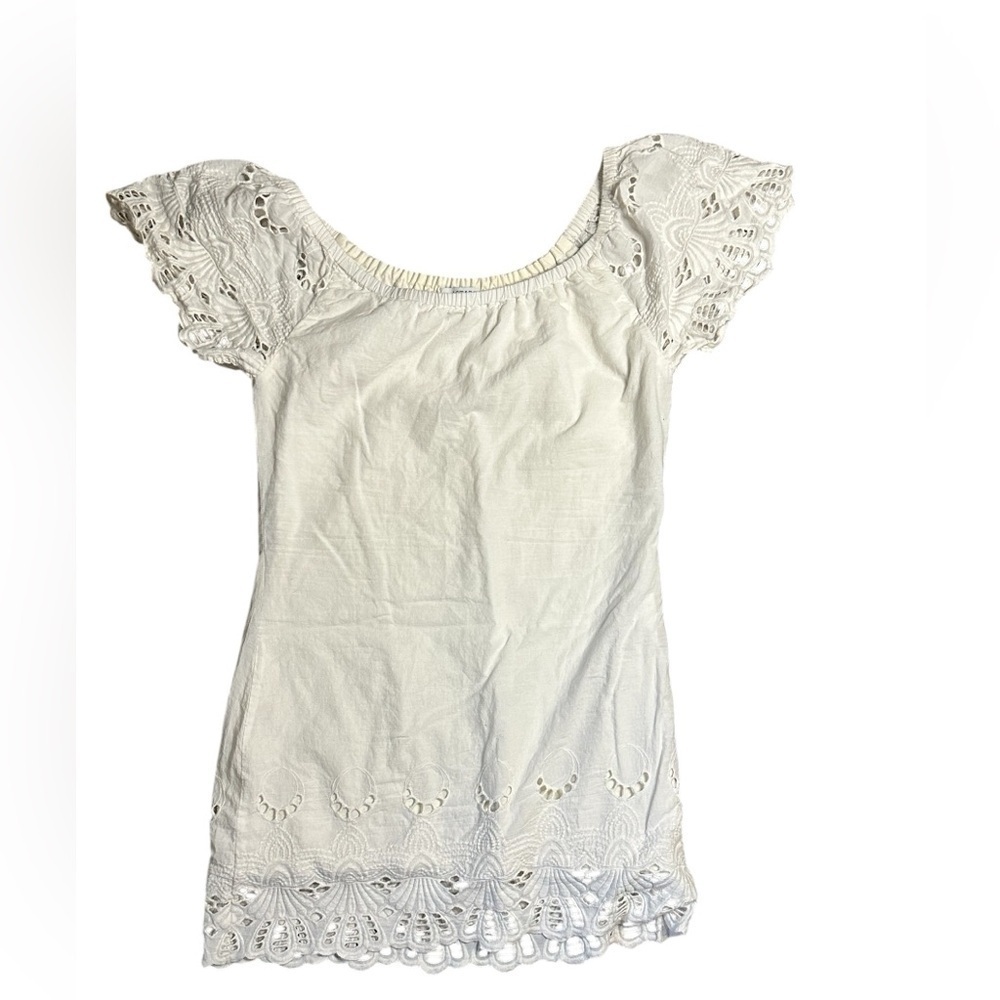Evereve Eyelet Lace Dress Off The Shoulder Scalloped Edge Women's XS - Picture 1 of 5